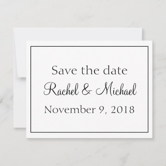 Mooie witte en zwarte save-the-date save the date (Voorkant)