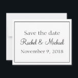 Mooie witte en zwarte save-the-date save the date<br><div class="desc">Een mooie save-the-datekaart,  dit ontwerp toont een witte achtergrond met een zwart lettertype,  bewaar de datum van uw trouwdag met deze leuke uitnodigingen. Met behulp van gemakkelijk te gebruiken sjablonen,  personaliseer de jouwe vandaag nog!</div>