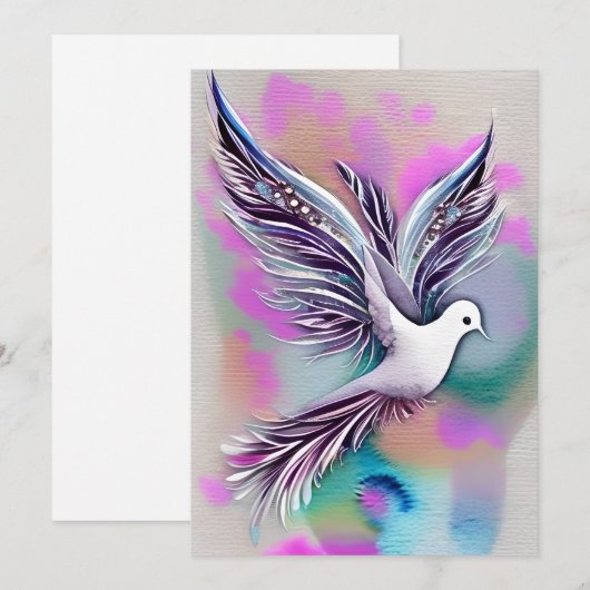 Mooie Witte Etherale Waterverf Dove Feestdagenkaart (Voorkant / Achterkant)