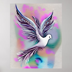 Mooie Witte Etherale Waterverf Dove Poster