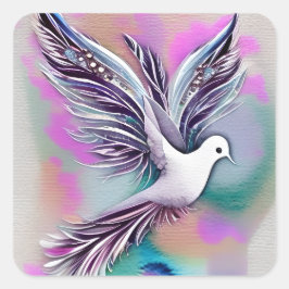 Mooie Witte Etherale Waterverf Dove Vierkante Sticker
