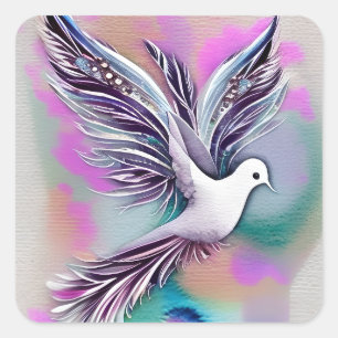 Mooie Witte Etherale Waterverf Dove Vierkante Sticker