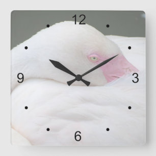 Mooie witte flamingo vierkante klok