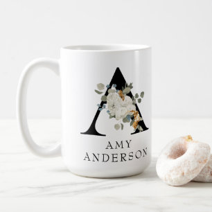 Mooie witte Floral Gold Accepten Monogram A Koffiemok