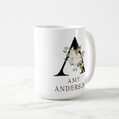 Mooie witte Floral Gold Accepten Monogram A Koffiemok (Voorkant rechts)
