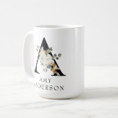 Mooie witte Floral Gold Accepten Monogram A Koffiemok (Voorkant links)