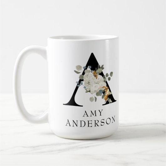 Mooie witte Floral Gold Accepten Monogram A Koffiemok (Links)