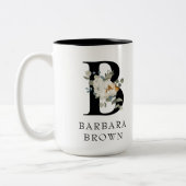 Mooie witte Floral Gold Accepten Monogram B Tweekleurige Koffiemok (Links)