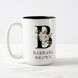 Mooie witte Floral Gold Accepten Monogram B Tweekleurige Koffiemok