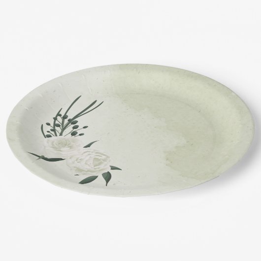 mooie witte florale bruine bruiloft papieren bordje (Gekanteld)