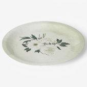 mooie witte florale bruine bruiloft papieren bordje (Gekanteld)