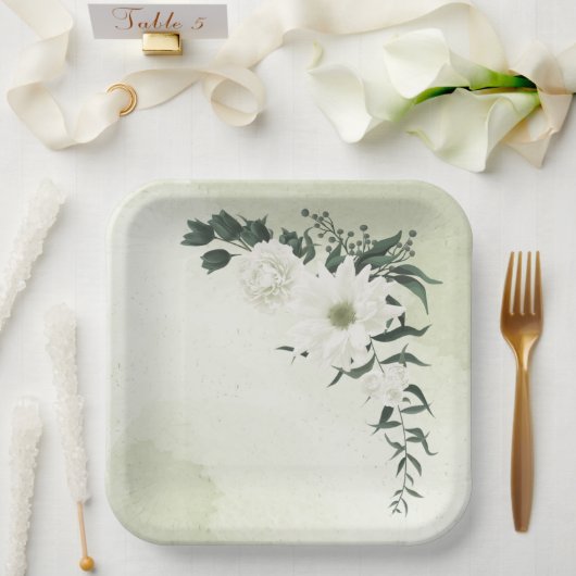 mooie witte florale bruine bruiloft papieren bordje (Huwelijk)