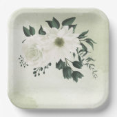 mooie witte florale bruine bruiloft papieren bordje (Voorkant)