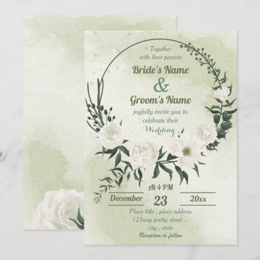 mooie witte florale bruine bruine bruiloft kaart (Voorkant / Achterkant)