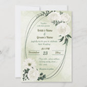 mooie witte florale groene geometrische bruiloft kaart (Voorkant)