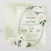 mooie witte florale groene geometrische bruiloft kaart (Voorkant / Achterkant)
