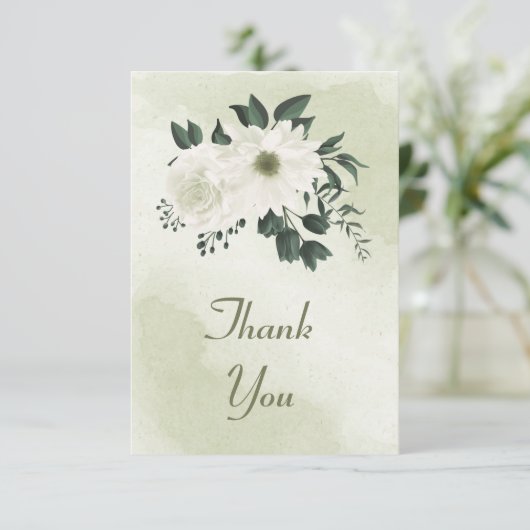 mooie witte florale groenery bedankkaart (Staand voorkant)