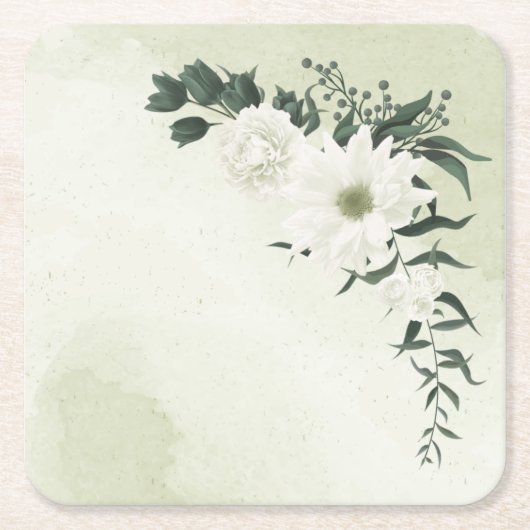 mooie witte florale groenery kartonnen onderzetters (Voorkant)