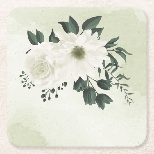 mooie witte florale groenery kartonnen onderzetters (Voorkant)
