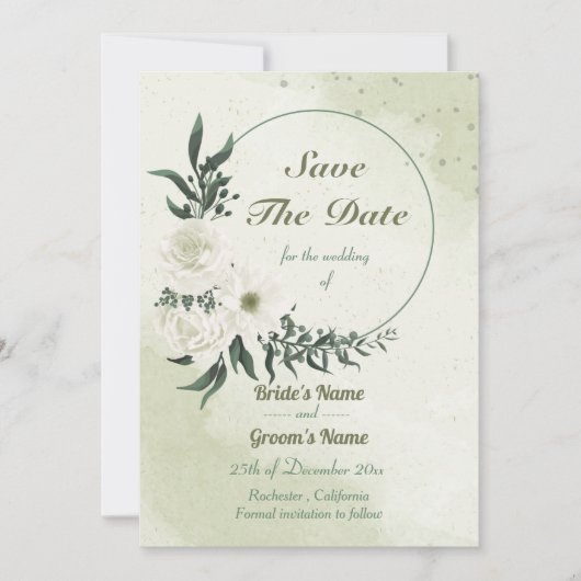 mooie witte florale kreet save the date (Voorkant)