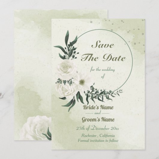mooie witte florale kreet save the date (Voorkant / Achterkant)