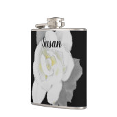 Mooie witte Gardenia ventilator op zwart Heupfles (Links)