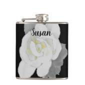 Mooie witte Gardenia ventilator op zwart Heupfles (Voorkant)