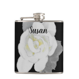 Mooie witte Gardenia ventilator op zwart Heupfles