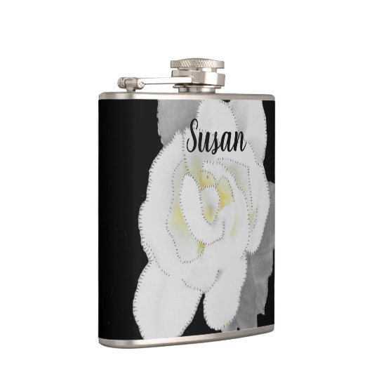 Mooie witte Gardenia ventilator op zwart Heupfles (Rechts)