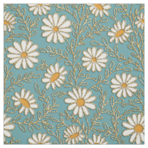 Mooie Witte Gele Gouden Margrieten Bloemen Teal Bl Stof