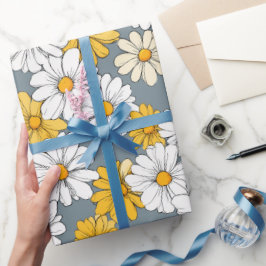 Mooie Witte Gele Madeliefjes Bloemig Kunstpatroon Cadeaupapier