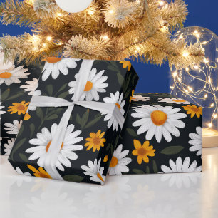 Mooie Witte Gele Madeliefjes Bloemig Kunstpatroon Cadeaupapier