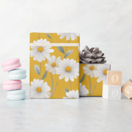 Mooie Witte Gele Madeliefjes Bloemig Kunstpatroon Cadeaupapier
