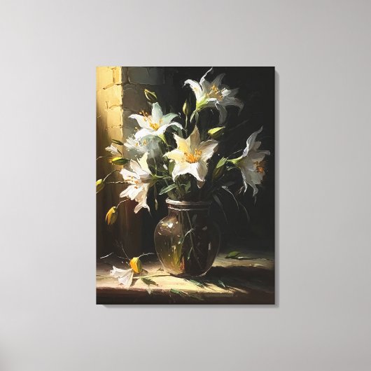 Mooie witte gelies in Vase Fine Art Canvas Afdruk (Voorkant)