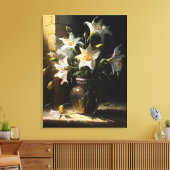 Mooie witte gelies in Vase Fine Art Canvas Afdruk (Insitu (Woonkamer))