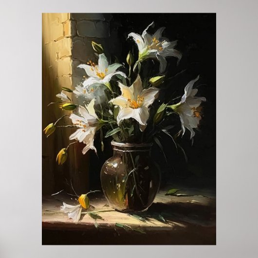 Mooie witte gelies in Vase Fine Art Poster (Voorkant)