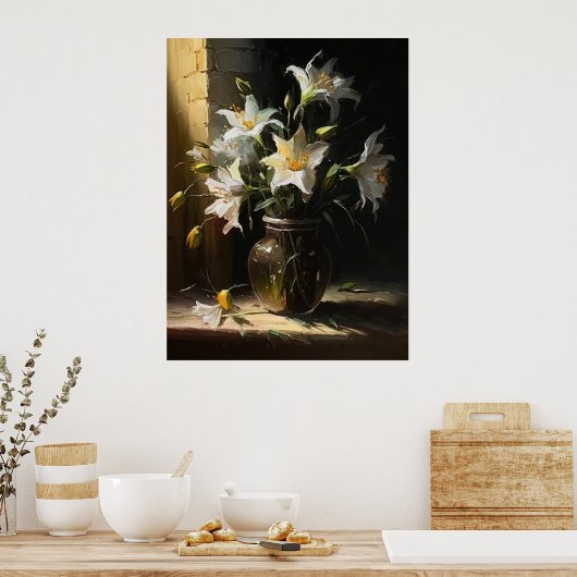 Mooie witte gelies in Vase Fine Art Poster (Keuken)