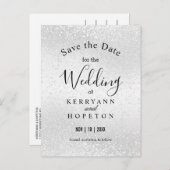 Mooie witte glitter - bespaar de datum aankondigingskaart (Voorkant / Achterkant)