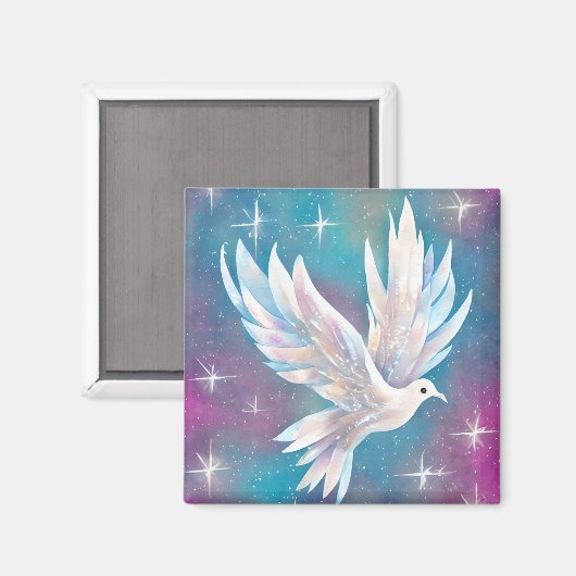 Mooie witte Glitter Peace Dove Magneet (Voorkant / Achterkant)