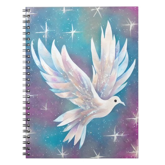 Mooie witte Glitter Peace Dove Notitieboek (Voorkant)