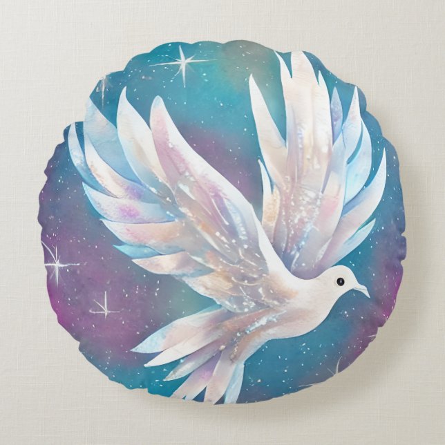 Mooie witte Glitter Peace Dove Rond Kussen (Voorkant)