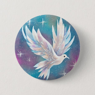 Mooie witte Glitter Peace Dove Ronde Button 5,7 Cm