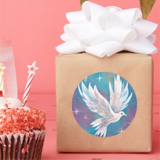 Mooie witte Glitter Peace Dove Ronde Sticker (Feest)