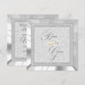 Mooie witte glitter, satijn en zilveren bruiloft kaart (Voorkant / Achterkant)