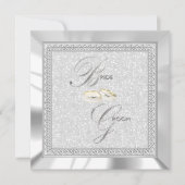 Mooie witte glitter, satijn en zilveren bruiloft kaart (Voorkant)