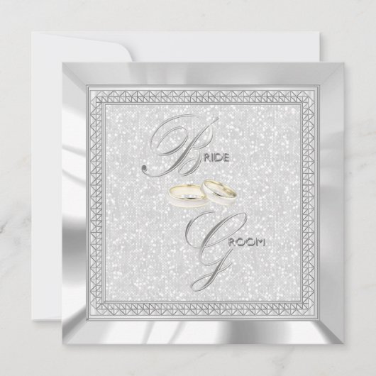 Mooie witte glitter, satijn en zilveren bruiloft kaart (Voorkant)