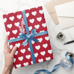 Mooie witte harten patroon klassiek rood cadeaupapier