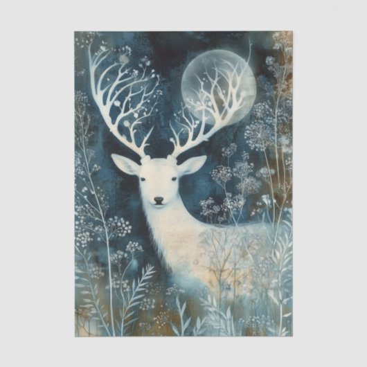 Mooie Witte Hert Cyanotype Afdrukken Tissuepapier (Voorkant)