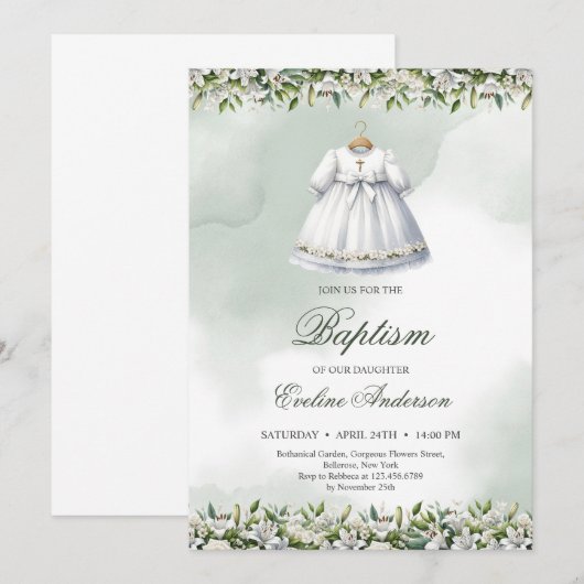 Mooie witte jurk lelies en rozen Doop Kaart (Voorkant / Achterkant)