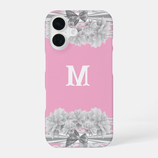 Mooie witte kant monogram iPhone 16 hoesje (Achterkant)